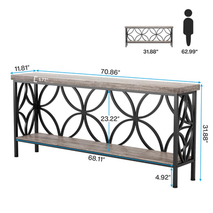 Tribesigns 70.9-Inch Narrow Sofa Table, Industrial Long Sofa Table Behind Couch, Entry Console Table with Storage for Entryway, Living Room, Foyer, Unique Design, Vintage Grey - WoodArtSupply