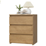 FOTOSOK Nightstand with 3 Drawers, Wood Bedside Table Night Stand for Bedroom with Cut-Out Handle, Sofa Side Table 3 Drawer Nightstand for Bedroom, 17.7W*15D*21.7H, Natural Wooden Grain FOTOSOK