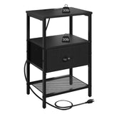 Sthmec Nightstands Set of 2, LED Bedside Tables with Charging Station and Fabric Drawer, Night Stand with Storage, 3 Tier Side Table with Open Shelf for Living Room, Bedroom, Black Generic