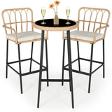 LYNSLIM Outdoor Bar,3 Piece Height Table Patio Rattan Wicker Furniture Chairs Set,22" Patio Bar Table and Outdoor Bar Stool Set of 2,with Removable Cushions for Backyards, Porches (Set for 3) LYNSLIM
