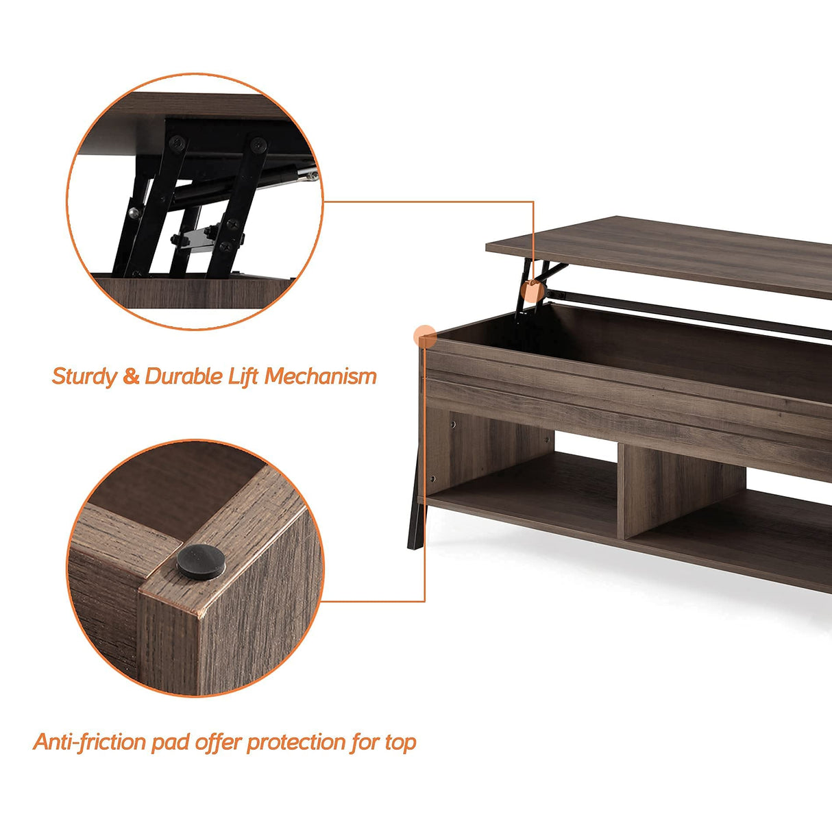 WAMPAT Modern Lift Top Coffee Table with Storage, Wood Living Room Tables with Lift Tabletop in Brown, Mid Century Table for Home Decor, Office, 42 inch WAMPAT