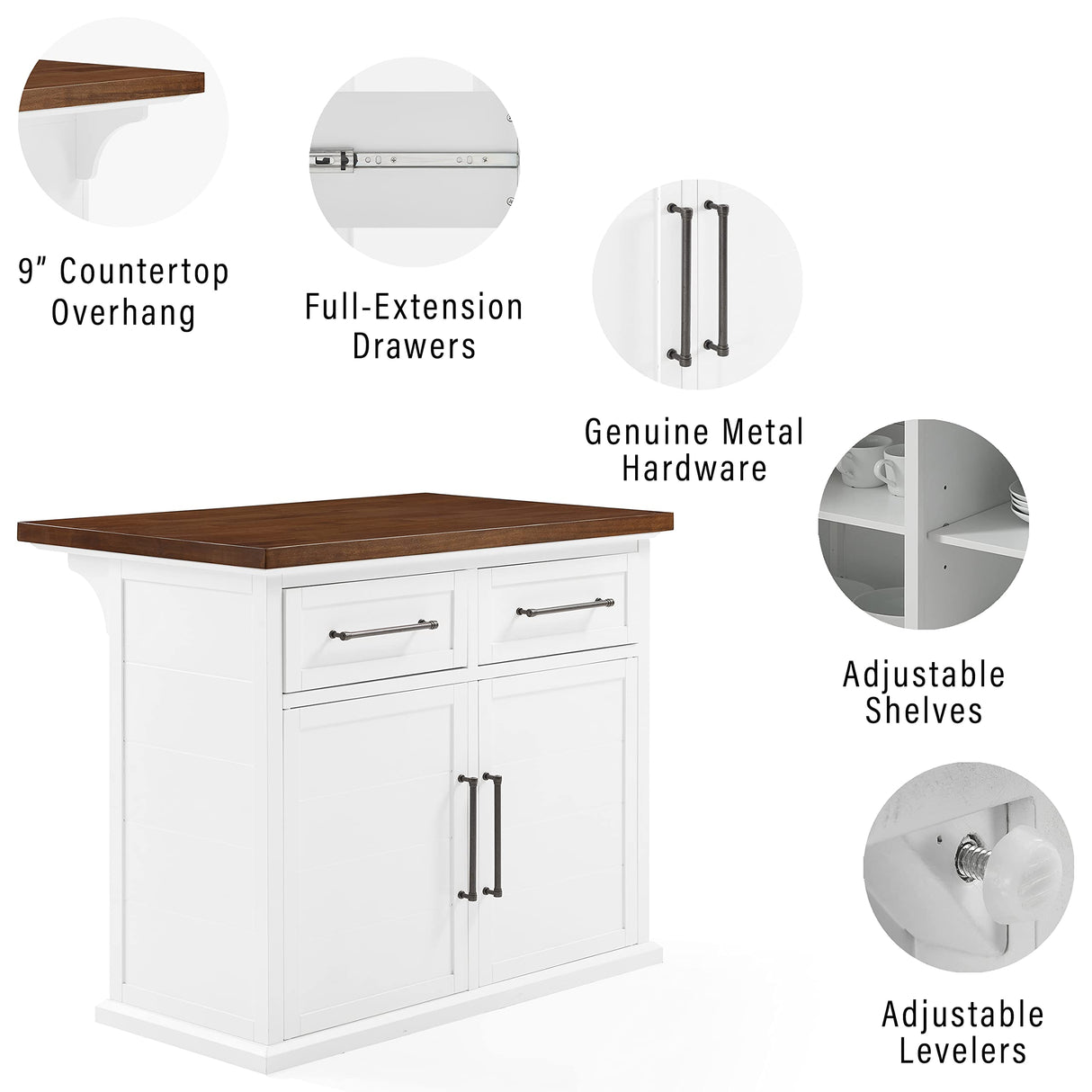 Crosley Furniture Bartlett Kitchen Island with Wood Top, White/Walnut Crosley Furniture