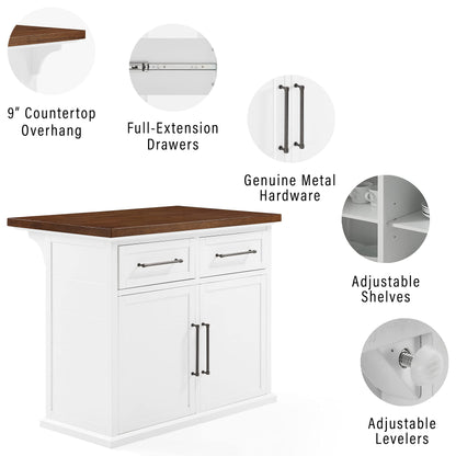 Crosley Furniture Bartlett Kitchen Island with Wood Top, White/Walnut