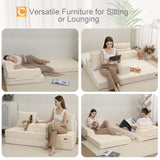 COMAX Convertible Sofa Bed, Folding Floor Couch Corduroy Fold Out Couch Bed Futon Sleeper Mattress with Pillows, Boneless Sofa Comfy Lounge Loveseat for Living Room Bedroom, Beige COMAX