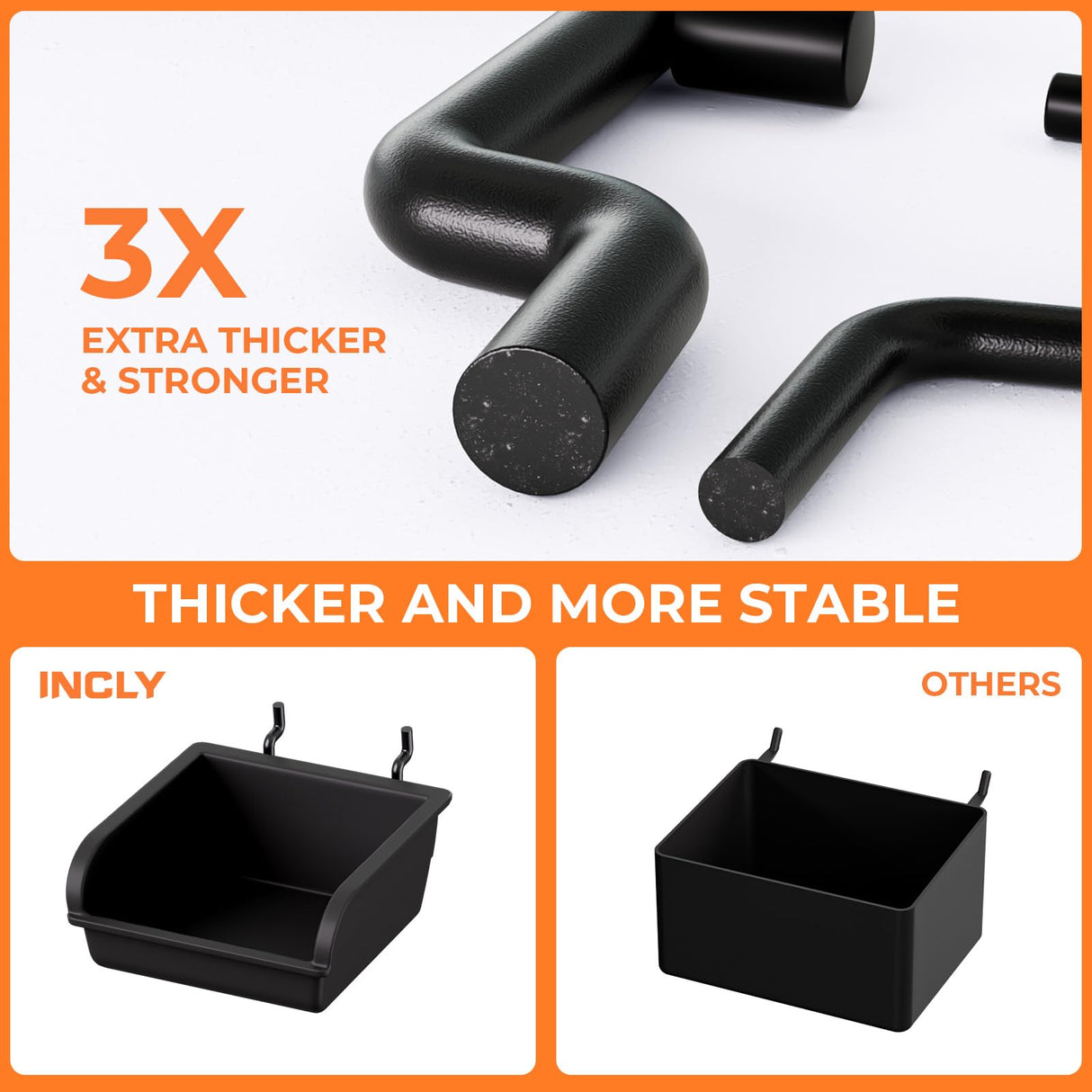 INCLY 220PCS Extra Thick 1/4" Pegboard Accessories Organizer Kit, Heavy Duty Black Pegboard Hooks with Bins and Peg Lock, Peg Board Hooks Assortment for Garage Wall Attachments Hanging Tools INCLY