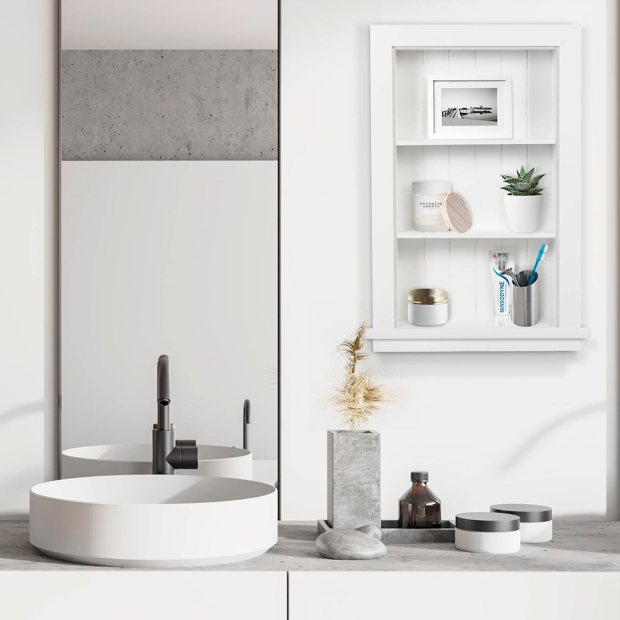 Houseables Recessed Wall Niche, Recessed Medicine Cabinet, Medicine Cabinet Insert, In Wall Shelf, Bathroom Niche, Insert for Drywall, Between Studs Shelf Replacement, Without No Mirror, 14x24 (17x27) Houseables