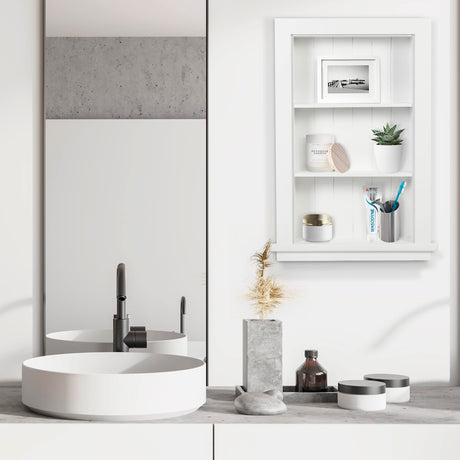 Houseables Recessed Wall Niche, Recessed Medicine Cabinet, Medicine Cabinet Insert, In Wall Shelf, Bathroom Niche, Insert for Drywall, Between Studs Shelf Replacement, Without No Mirror, 14x24 (17x27) Houseables