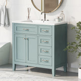 Harper & Bright Designs 36" Bathroom Vanity with Sink, Free Standing Single Basin Vanity Set with 2 Doors Cabinet and 3 Drawers, Wooden Bathroom Cabinet with Ceramic Basin for Bathroom, Green Harper & Bright Designs