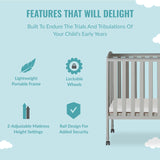 Dream On Me 2 in 1 Folding Portable Crib in Cool Grey, Greenguard Gold Certified , 40x26x38 Inch (Pack of 1) Dream On Me