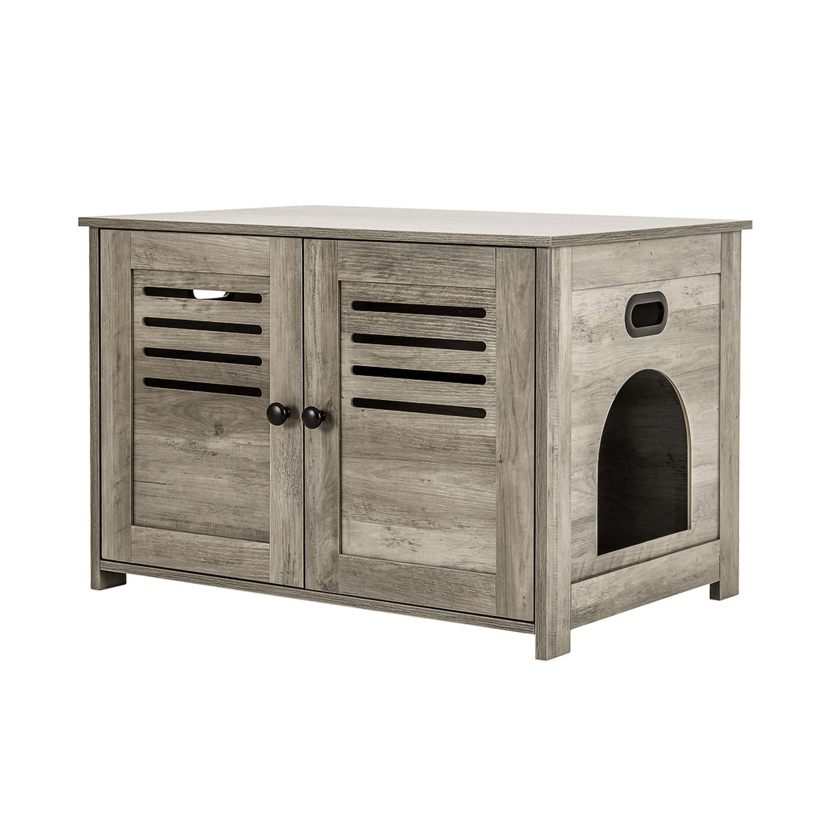 DINZI LVJ Litter Box Enclosure, Cat Litter House with Louvered Doors, Entrance Can Be on Left or Right Side, Spacious Hidden Washroom for Most of Box, Furniture Cabinet, Gray Wash DINZI LVJ