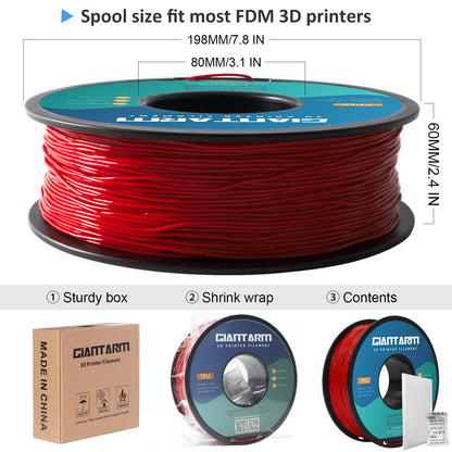 GIANTARM Red TPU Filament, 95A TPU Filament 1.75mm, Dimensional Accuracy +/- 0.03, Flexible Soft 3D Printer Filament 1kg Spool(2.2 lbs), Vacuum Packaging - WoodArtSupply