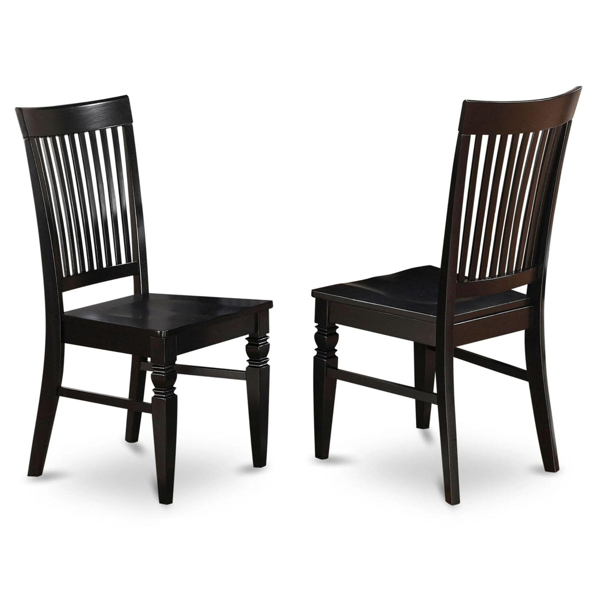 East West Furniture Weston Dining Slat Back Wood Seat Kitchen Chairs, Set of 2, WEC-BLK-W East West Furniture