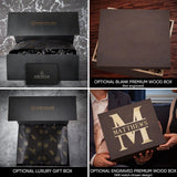 Personalized Whiskey Decanter Set with 4 Glasses and Custom Wood Box - 9 Design Options - Bourbon Glass Set HomeWetBar