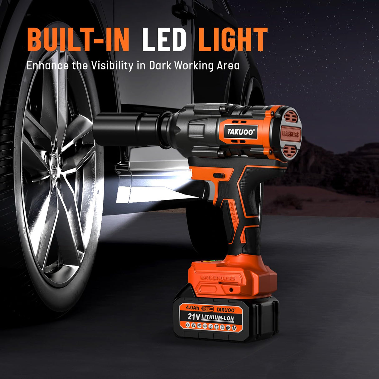 Takuoo 1300N.m(960Ft-lbs) Cordless Impact Wrench High Torque, 1/2" 21V Brushless Impact Gun w/2x 4.0AH Battery Fast Charger, Electric Power Impact Wrench for Truck RV Heavy-duty, 5 Sockets, Tool Box Takuoo