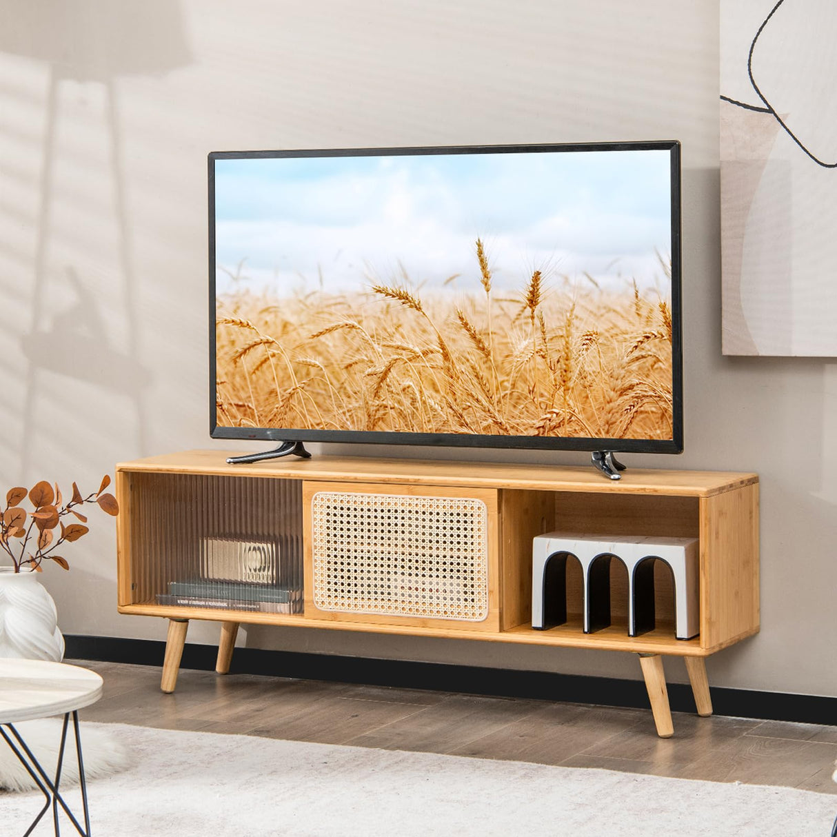 Television Stand, Medium (55" TV for Maximum), Natural WoodArtSupply