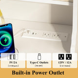 HUAHUU Vanity Desk with Mirror and Lights, Vanity Desk with Sliding LED Mirror, Makeup Vanity with Adjustable 3 Lights Modes, White Vanity with 5 Drawers & 2 Storage Cabinet, for Bedroom HUAHUU