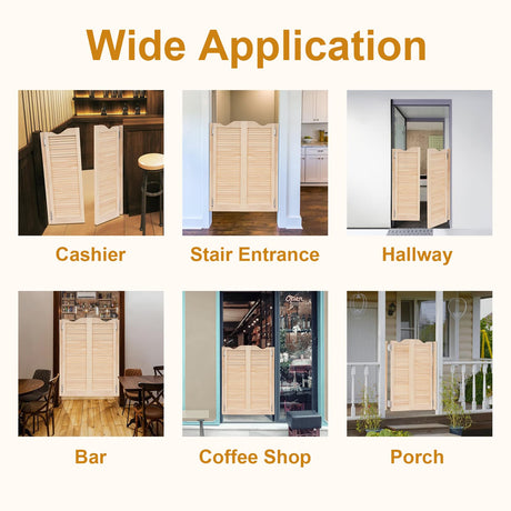 Undercat Swinging Door Cafe Doors Pine Wood Partition Door Saloon Doors Two-Way Double Doors for Hallway Porch Kitchen Bar Pub Entrance Partition, 35.83 * 42.13 in, Wood Color Undercat