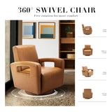 COLAMY Swivel Accent Chair Set of 2, Faux Leather Armchair with Solid Wood Base, Square Back and Soft Cushions for Living Room, Bedroom, Home Office, Small Spaces, Lightbrown COLAMY