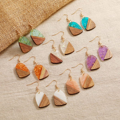 Zhang shine Boho Retro Resin Wooden Lightweight Geometric Dangle Drop Earrings Natural Layered Wood Teardrop Earrings for Women