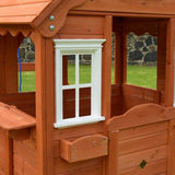 Sportspower Swing n' Play Wooden Outdoor Backyard Playhouse with Swing, Picnic Bench and Flower Boxes, Brown Sportspower