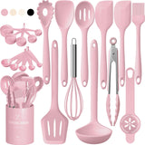 Umite Chef 22Pcs Silicone Cooking Utensils Set, Heat Resistant Silicone Kitchen Spatulas Set with Holder, Cooking Gadgets Tools Set for Nonstick Cookware, Dishwasher Safe(Pink) Umite Chef