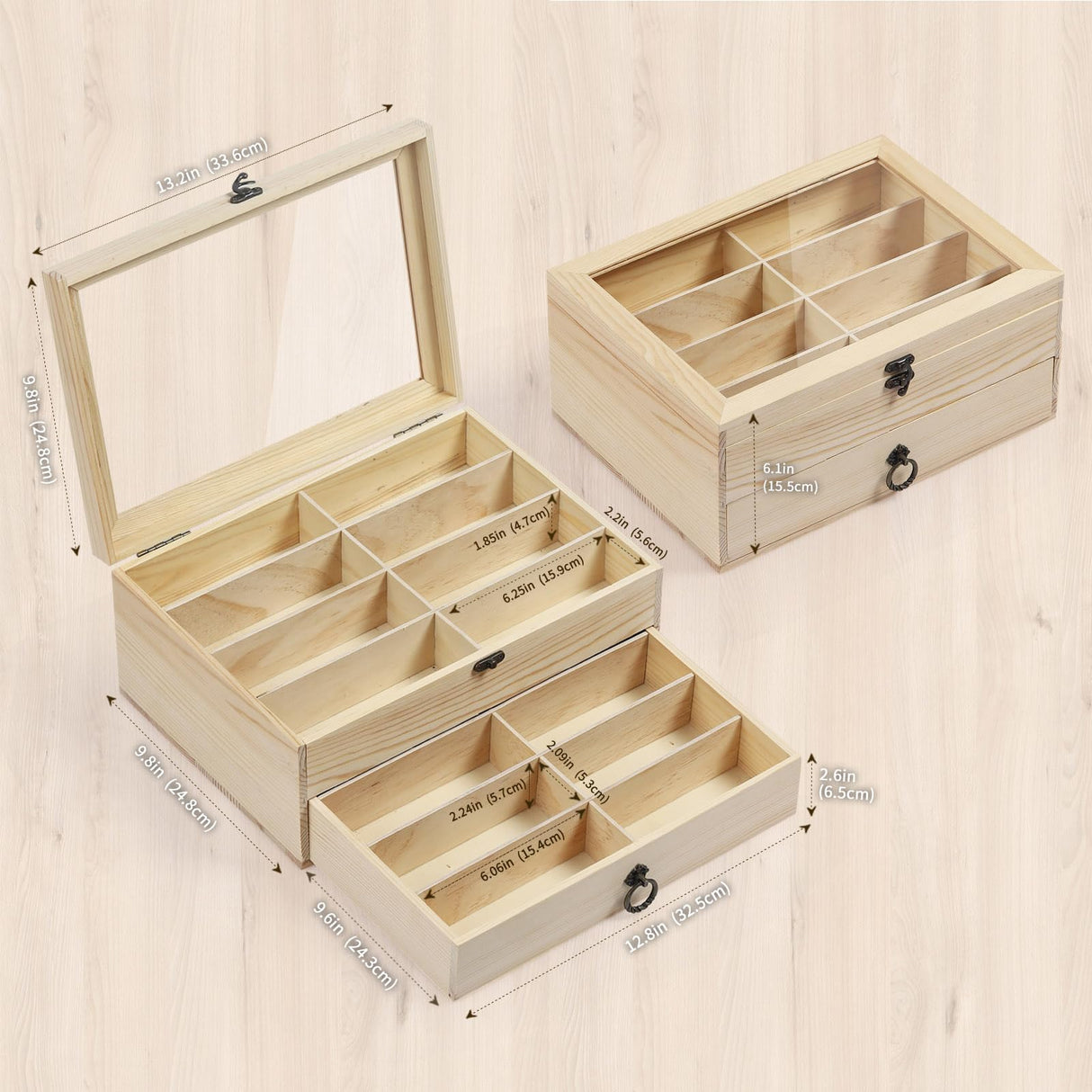 AUTOARK Pine Wood 16 Piece Eyeglasses Storage and Sunglass Glasses Display Drawer Lockable Case Organizer,DIY Colors,AW-187 AUTOARK