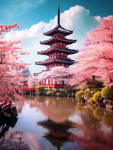 Landscape Japan Pagoda The Spring with Cherry Blossoms Scenery 5D Adult Diamond Art,DIY Diamond Art Painting Kit for Decor Canvas 11.7x15.7inch/30x40cm Generic