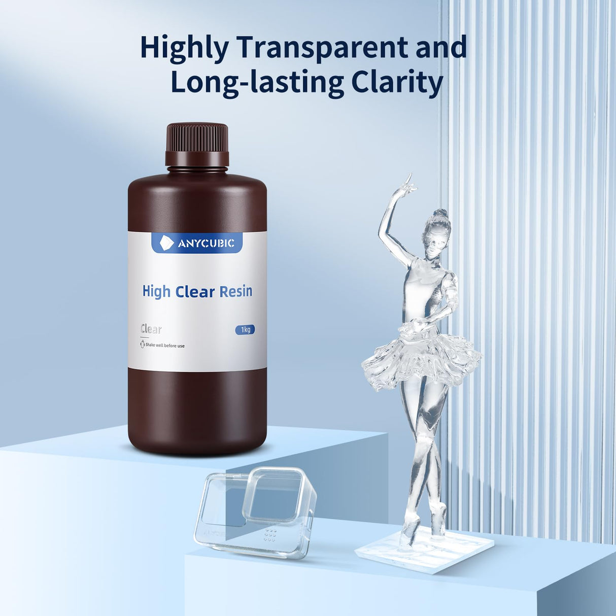 ANYCUBIC High Clear 3D Printer Resin, Resist Yellowing and Highly Transparent, Tough and Resilient, Low Odor 3D Printing Resin, Widely Compatible for All LCD/DLP Resin 3D Printers (High Clear, 1kg) ANYCUBIC