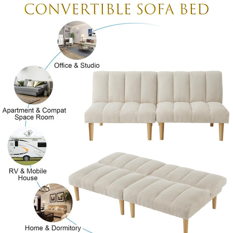 Modern Corduroy Convertible Folding Futon Couch Sofa Bed,with Adjustable Backrest Memory Foam Couch Double Loveseat Sofa for Compact Living Space,Dorm,Game Studio,Apartment,Bedroom (White) Gustonhon
