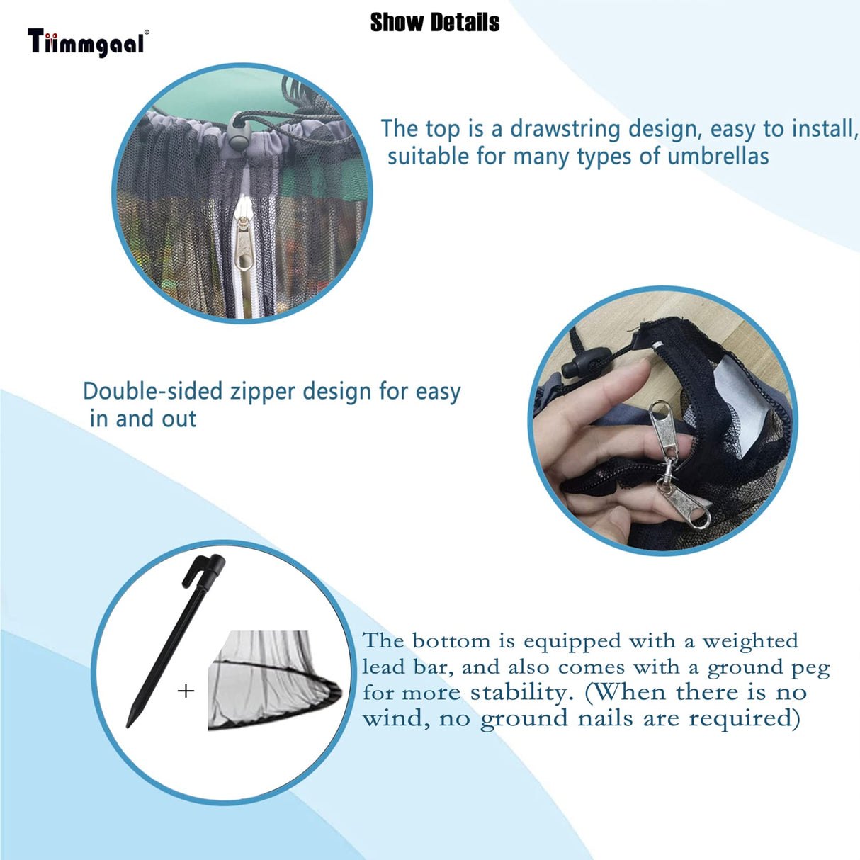 Tiimmgaal 15FT Mosquito Netting for Patio Umbrella Double Sided Patio Umbrella Canopy Netting &10X10 Ft gazebo (Black)(Does Not Contain Gazebo Patio Umbrella) (15FT Black) Tiimmgaal