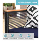 Patiorama 4 Piece Patio Furniture Set, Outdoor Wicker Bistro Set, All-Weather Black PE Rattan Conversation Set w/Coffee Table, Loveseat, Wood-Like Armrest, Cushions for Garden Balcony Deck, Navy Blue Patiorama