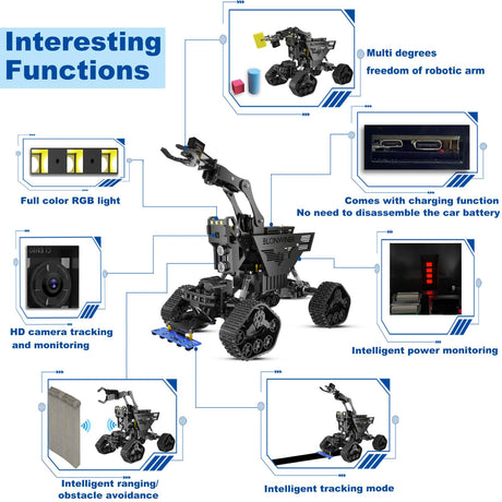 BLONWINER Robot Car Kit, 2 in 1 Smart Robotics Arm Building Toy for Raspberry Pi Python Coding, STEM Programming Tank Kits with Camera (Without RPi Board) BLONWINER