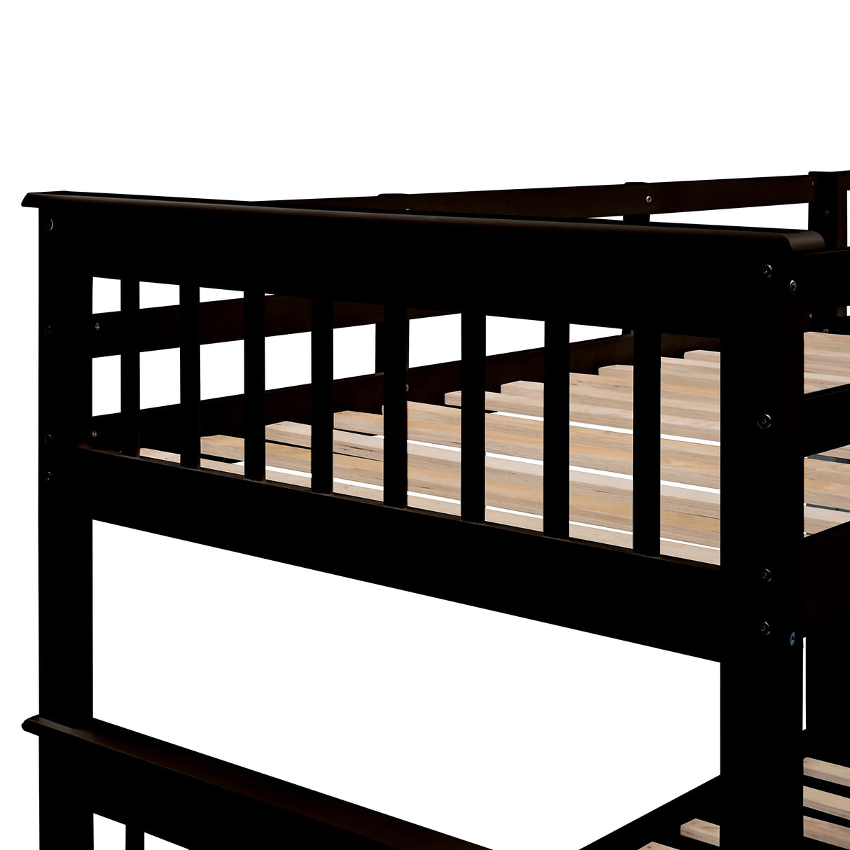 Merax Twin-Over-Full Stairway Bunk Bed with Trundle, Storage Staircase and Full Length Guardrail, Solid Wood Storage Bunk Bed with Trundle, No Spring Box Needed (Espresso) Merax