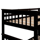 Merax Twin-Over-Full Stairway Bunk Bed with Trundle, Storage Staircase and Full Length Guardrail, Solid Wood Storage Bunk Bed with Trundle, No Spring Box Needed (Espresso) Merax
