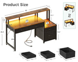 AODK 48-Inch Computer Desk with Fabric File Cabinet and Fabric Drawers, Reversible Office Desk with LED Strip and Power Strip, Gaming Desk with Monitor Riser, Writing/Study Table for Home, Vintage AODK