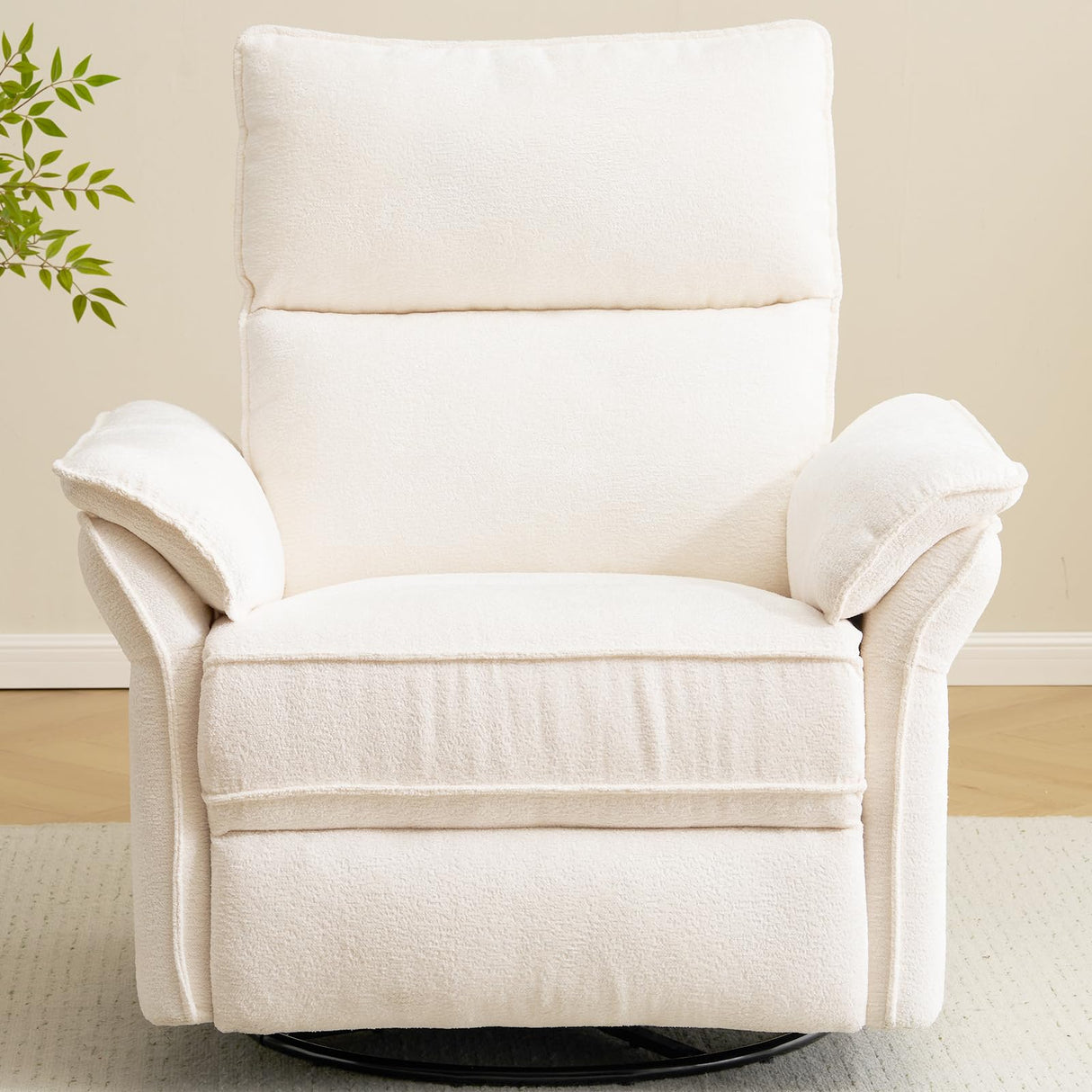 Oversized Power Recliner Chairs for Adults with Massage and Heat, Power Swivel Rocker Recliner Chair with Adjustable Headrest, 26" Extra Wide Rocker Nursery Recliner with USB Port, White RUTOX
