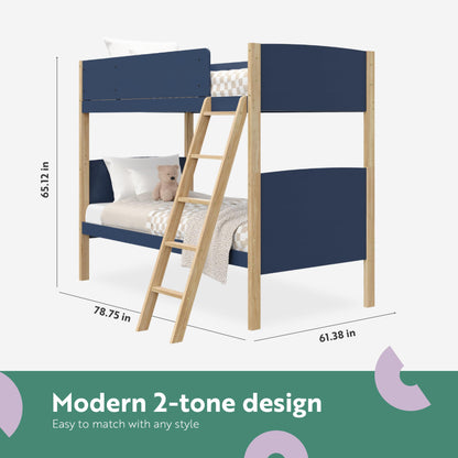 Storkcraft Next Delray Twin-Over-Twin Convertible Bunk Bed (Midnight Blue with Natural) – Modern, Stylish, 2-Tone Bunk Bed for Kids Bedroom