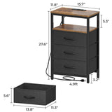 Huuger Nightstand with Charging Station, 27.6 Inch Side Table with Fabric Drawers, End Table Bedside Table with USB Ports and Outlets, Night Stand for Bedroom, Rustic Brown and Black Huuger