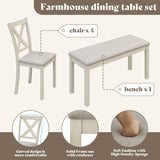 PLAUIN 6-Piece Farmhouse Dining Table Set - Solid Wood Table, 4 Chairs & Bench, Ergonomic, 71" Solid Wood Table, Table & Chair Sets for Dining Room, Kitchen, Living Room, Office PLAUIN