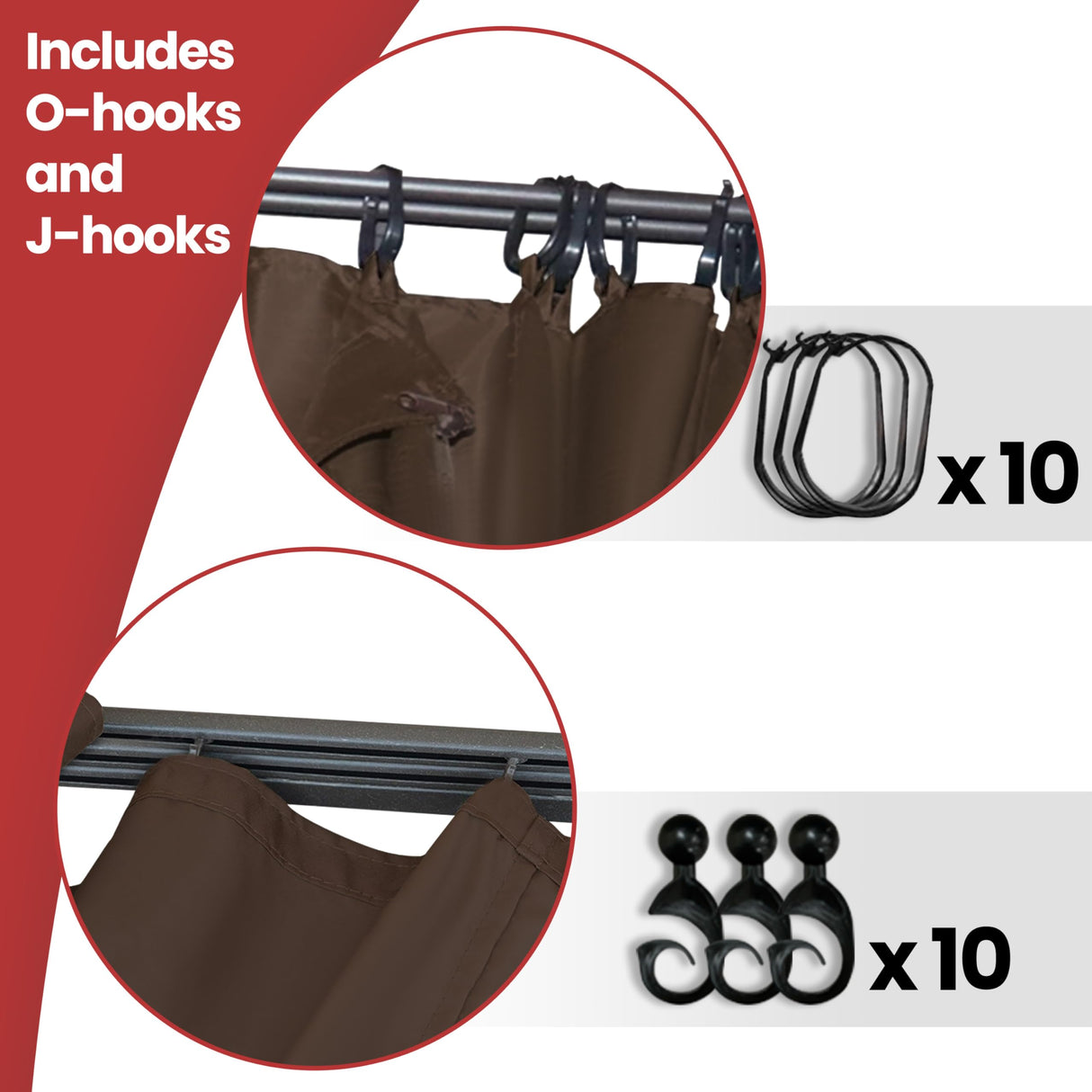 Coastshade Gazebo Pergola Canopy Panel Sidewalls Replacement 8ft Gazebo Pergola Privacy Panels Sidewall for Gazebos with 10Curtain Rings &10Rail Hooks,Brown CoastShade