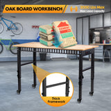 GVGBUK 48" Height Adjustable Workbench, 2000 LBS Load Capacity Rubber Wood Top Workstation, Heavy-Duty Hardwood Worktable for Garage Workshop (with Wheels and socket,48'') GVGBUK