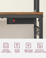 VASAGLE Rustic Brown and Black Microwave Stand with Power Outlet and 14 Hooks, Adjustable Kitchen Bakers Rack VASAGLE
