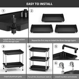 3-Tier Rolling Utility Cart with Wheels, Portable Garage Tool Cart for Warehouse Office Home, Food Utility Service Cart for Restaurant, Kitchen, Office, Plastic Push Cart, 25.6" x 14.6" x 34.3" ONCUPID