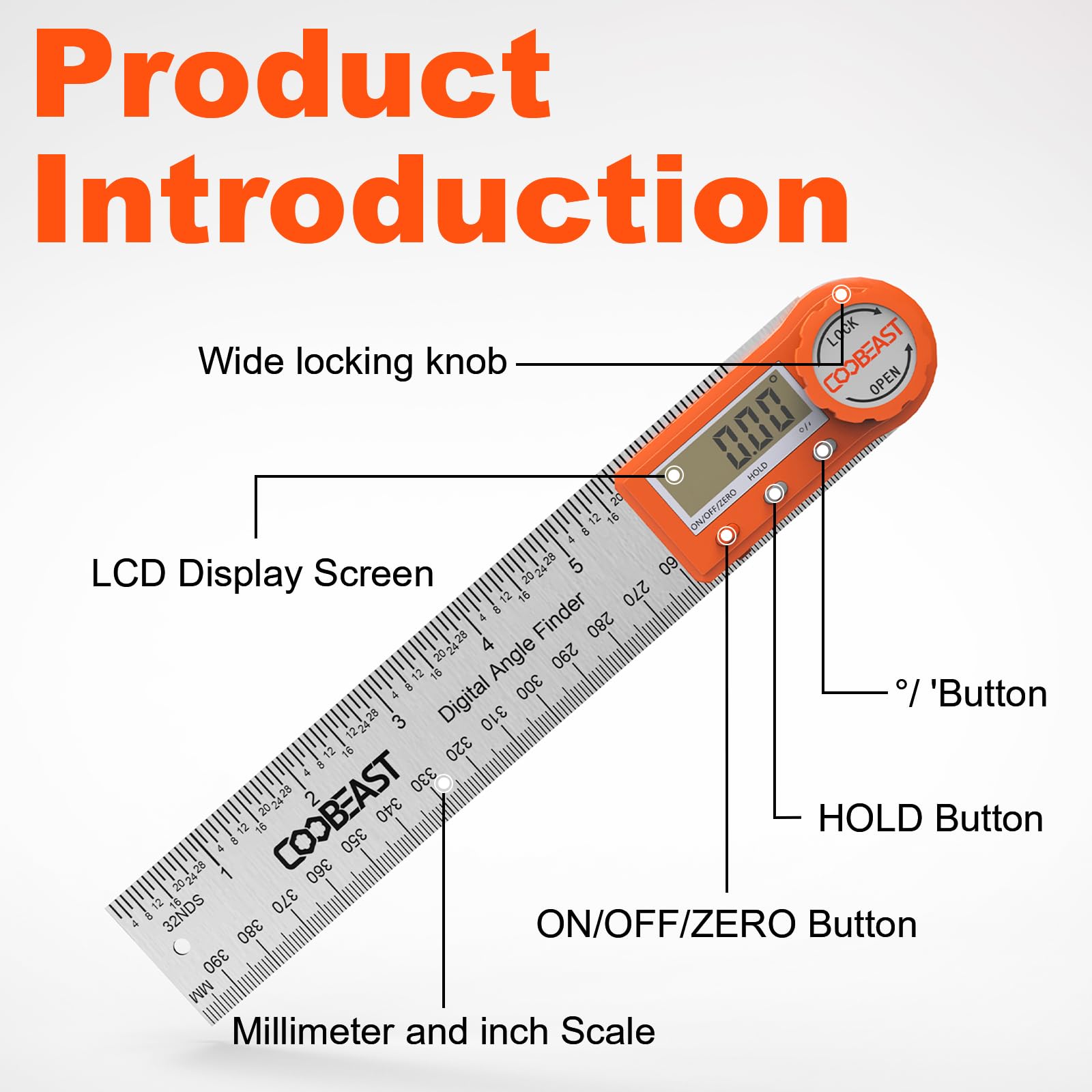 Coobeast Digital Angle Finder Ruler, Digital Angle Finder with 7 Inch/200 mm, Stainless Steel Digital Protractor for Woodworking, Construction, Architects & DIY Portable Digital Goniometer wi - WoodArtSupply