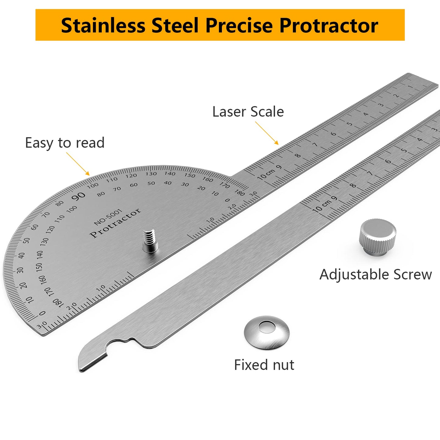 ForoGore Stainless Steel Protractor 180 Degrees Two Arm Ruler Adjustable Angle Protractor Woodworking Ruler Craftsman Angle Measure Tool (10 cm/ 3.94 Inch) - WoodArtSupply