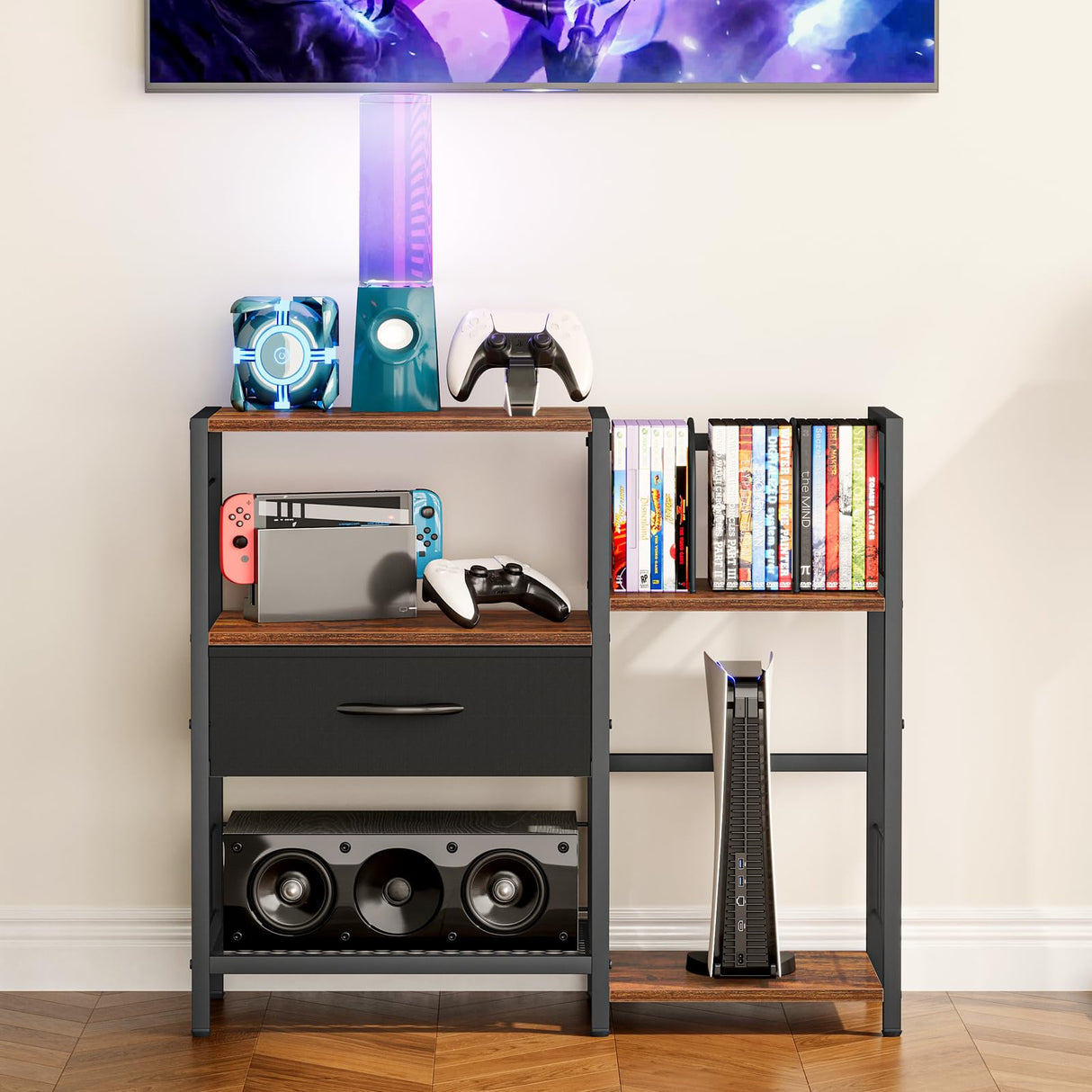 Snughome AV Media Stand, Record Player Stand with Vinyl Storage Holds up to 280+ Albums, Audio Video Rack Album Storage Shelves for Vinyl, Turntable Stand Record Holder Media Console Stereo Cabinet Snughome