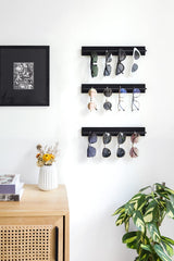 Mkono Wood Sunglasses Storage Organizer Wall Mounted Eyeglasses Holder Eyewear Display Rack Rustic Home Decor, Set of 3, Black Mkono