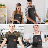 OUNLEN Chef Apron for Men Women Canvas Aprons with 3 Pockets Cross Back Resistant Work Apron for Cooking Grilling Baking BBQ Barber Kitchen (Black) OUNLEN