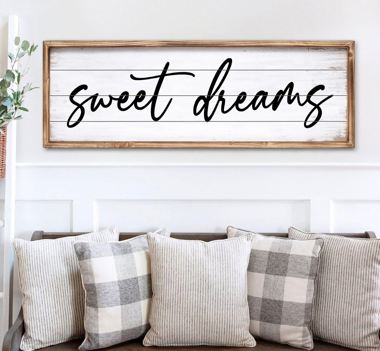 UPPER DECOR Sweet Dreams Wall Decor Above Bed 42''×15'' Large Bedroom Wall Sign Farmhouse Bedroom Sign Wood Framed Guest Room Decor Master Bedroom Wall Decoration UPPER DECOR