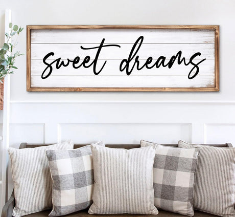 UPPER DECOR Sweet Dreams Wall Decor Above Bed 42''×15'' Large Bedroom Wall Sign Farmhouse Bedroom Sign Wood Framed Guest Room Decor Master Bedroom Wall Decoration UPPER DECOR